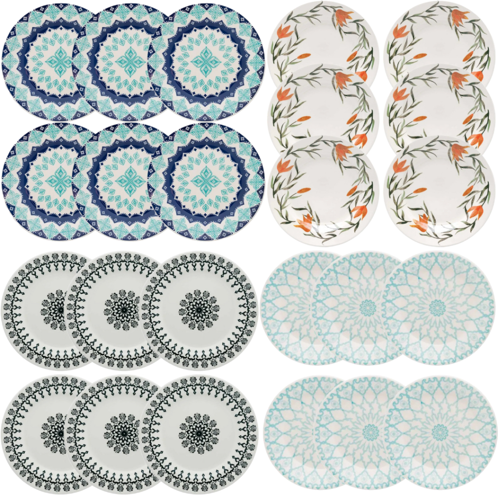 Jogo de pratos rasos de jantar em ceramica biona 6 unidades 24cm grande