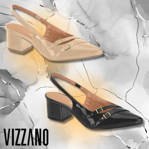 Sapato Salto Grosso Scarpin Vizzano Slingback Bico Fino Blogueira Elegante Tendência Confortável