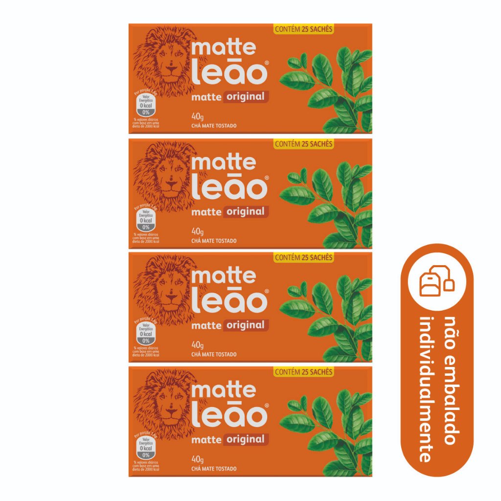Combo Chá Matte Leão Original - 4 Caixas 100 Sachês