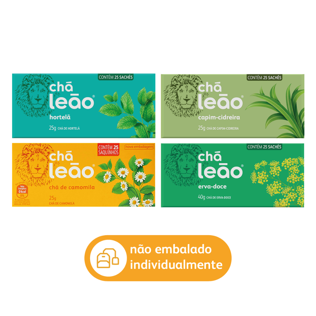 Kit Chá Leão Linhas Ervas 4 Sabores - 100 Sachês em Oferta na Shopee