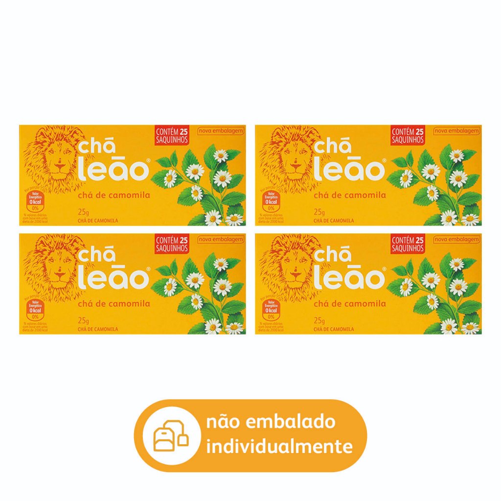 Kit Chá Leão de Camomila 4 Caixas de 25 un - 100 Sachês em Oferta na Shopee