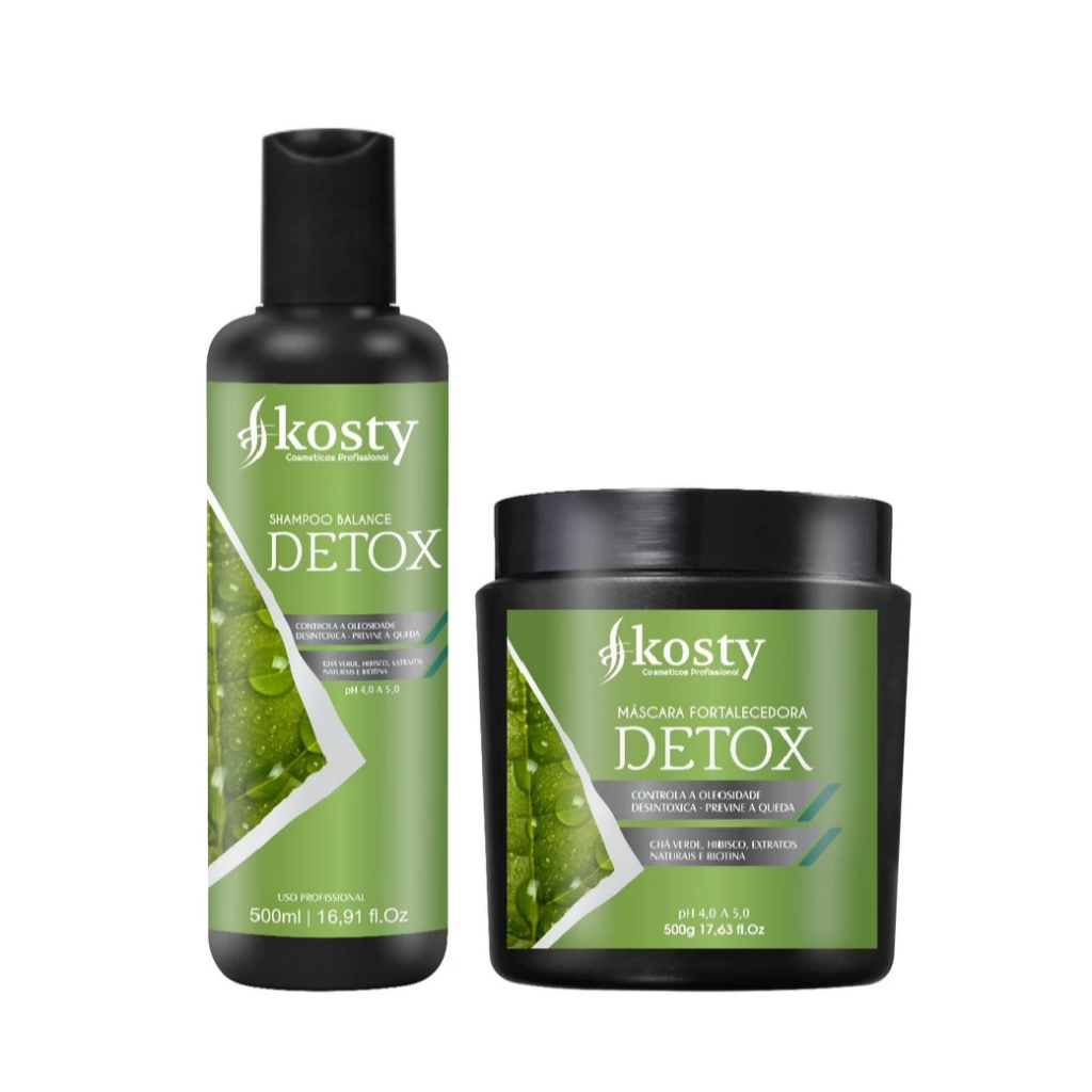 KIT Shampoo e Mascara Detox 500ml Kosty Linha Fortalecedora Capilar Profissional