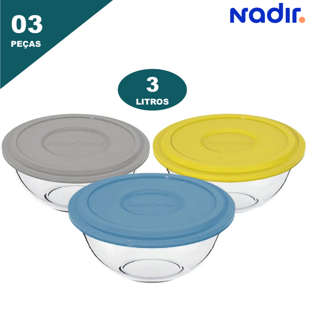 Tigela Marinex 3 Peças Saladeira de Vidro Nadir
