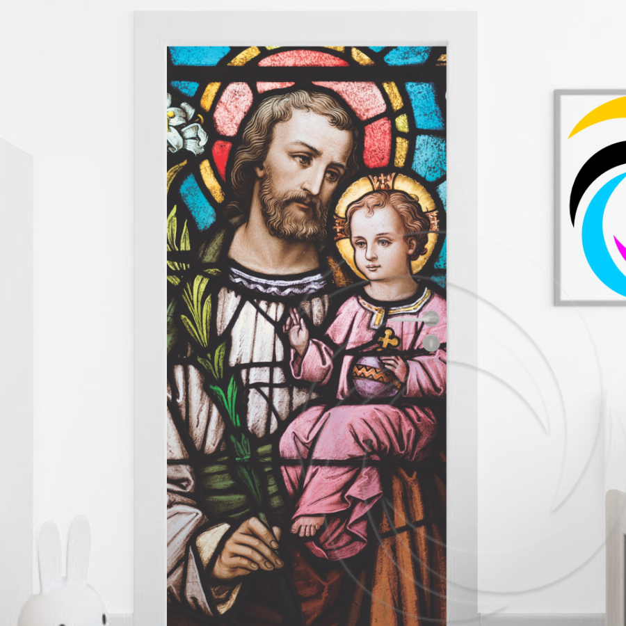 Adesivo De Porta De Madeira ou Vidro Decoração Revestimento São José Religião - Vitral 02473