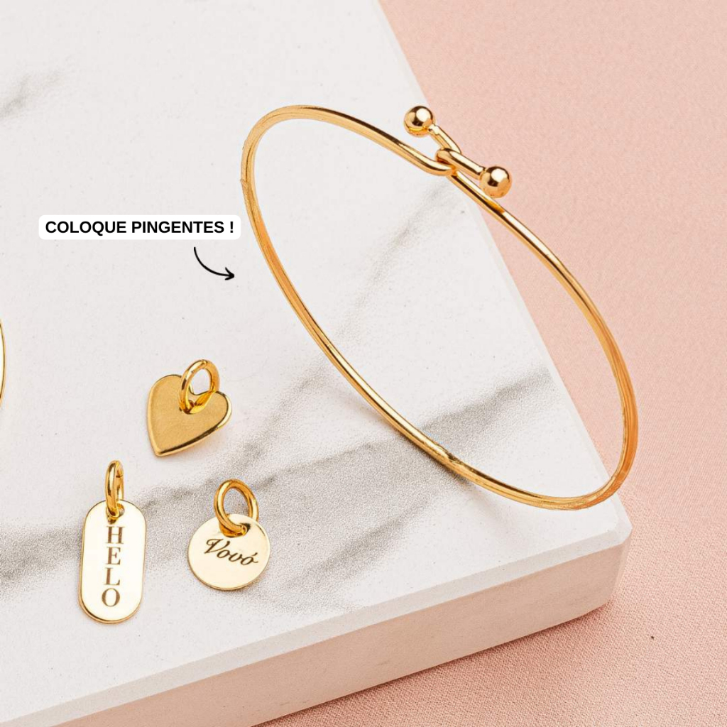 [ SEMI JOIA ] Bracelete Feminino para Pingentes Delicada Banhado a Ouro 18k Alto Padrão