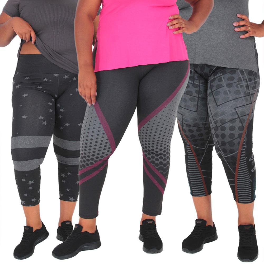 Kit 3 Leggings Feminina Plus Size Cintura Altissima Compressão PLUS em Oferta na Shopee