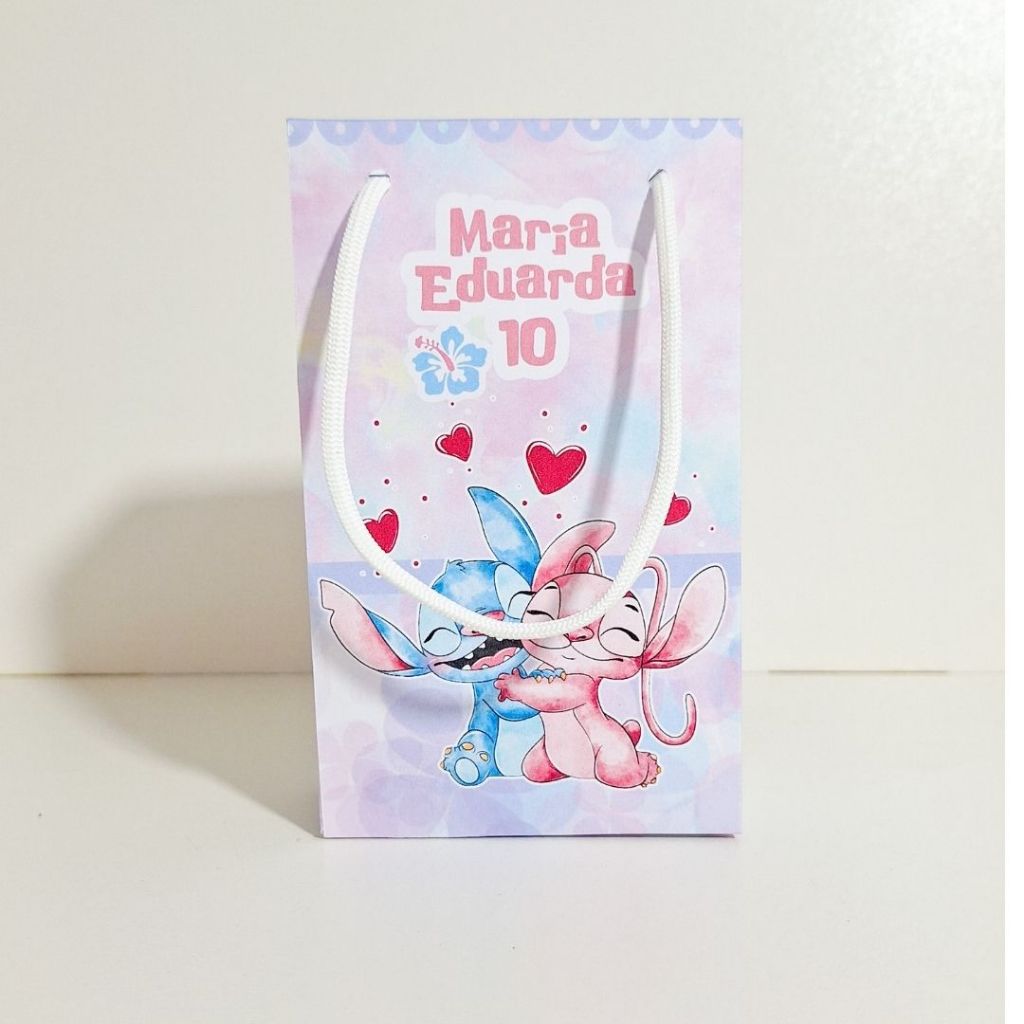 Sacolinha Surpresa Personalizada Stitch e Angel (Pegue e Monte) Lembrancinhas| Aniversário | Lancheirinha | Maletinha