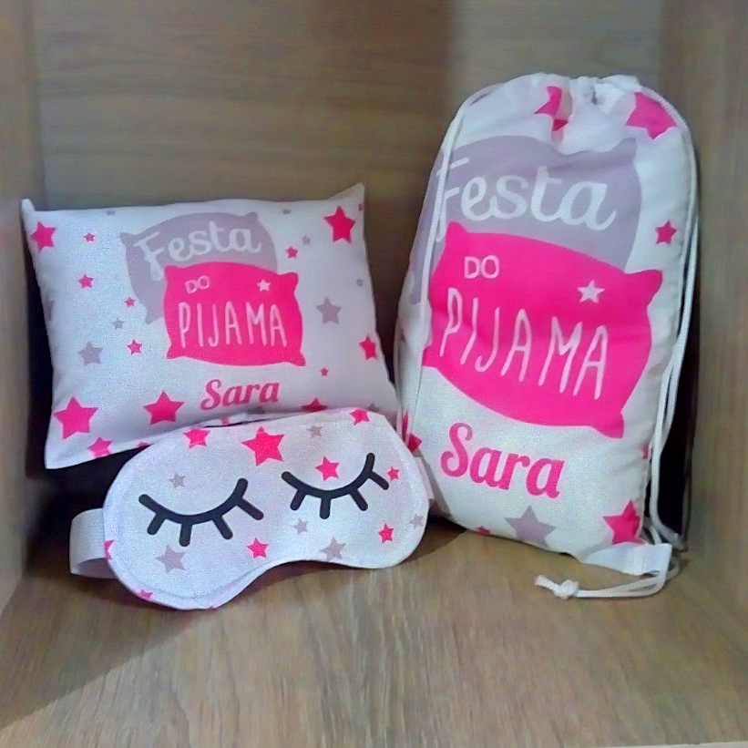 7 kit festa do pijama lembrancinha almofada mochilinha mascara de dormir venda tapa olho spa