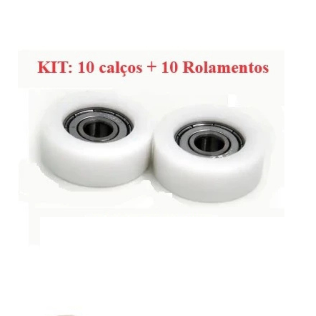 KIT COM 10 ROLAMENTOS 608 e 10 CALÇOS PARA ROLAMENTO 608