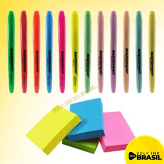 Kit 12 Marca Texto MASTERPRINT + Bloco Adesivo 4 Cores em Oferta na Shopee