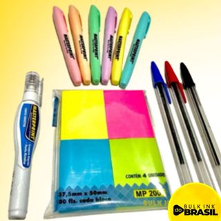 Kit Escolar, 3 Unidades Caneta, 6 Unidades Marca texto, 1 Caneta Corretiva E 4 Bloco Adesivo em Oferta na Shopee