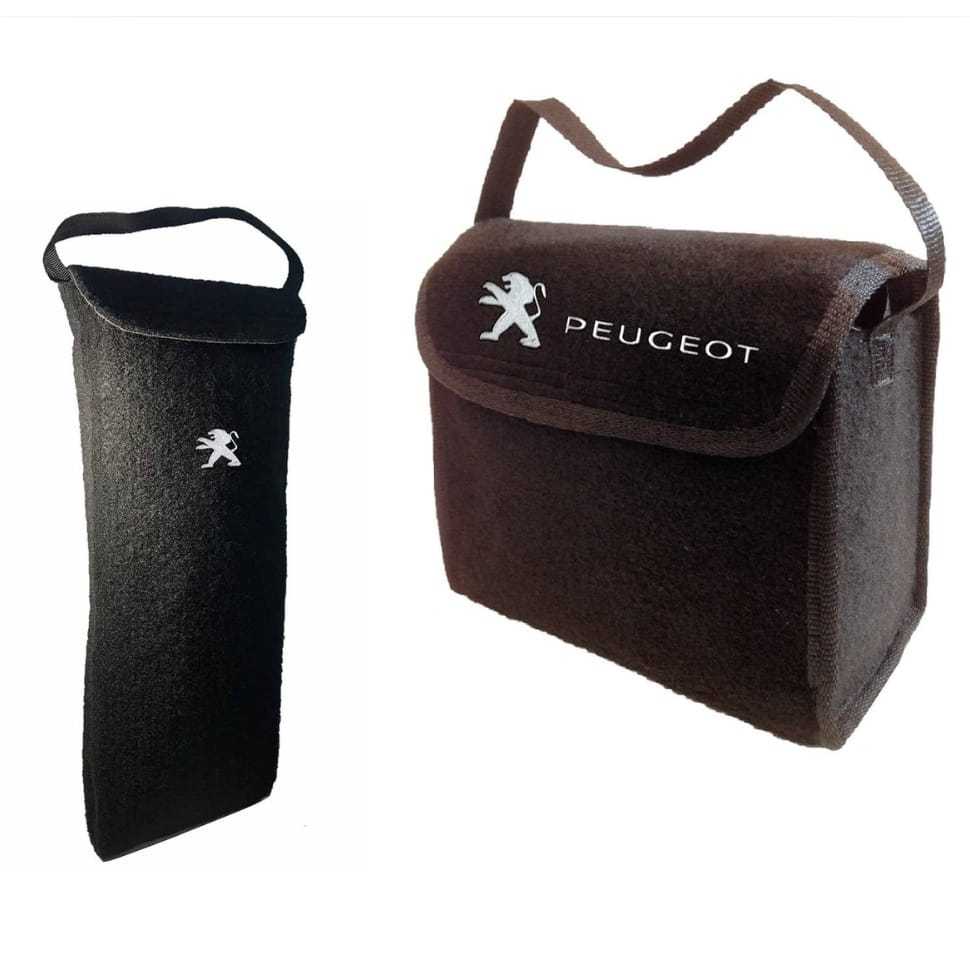 Kit Bolsa Porta Malas + Porta Macaco Peugeot Organizador Multiuso Carpete Preto Universal