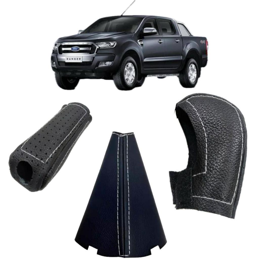 Capas em Couro para manopla câmbio automático e alavanca do freio + Coifa alavanca de marcha Ford Ranger xl 2012 a 2019