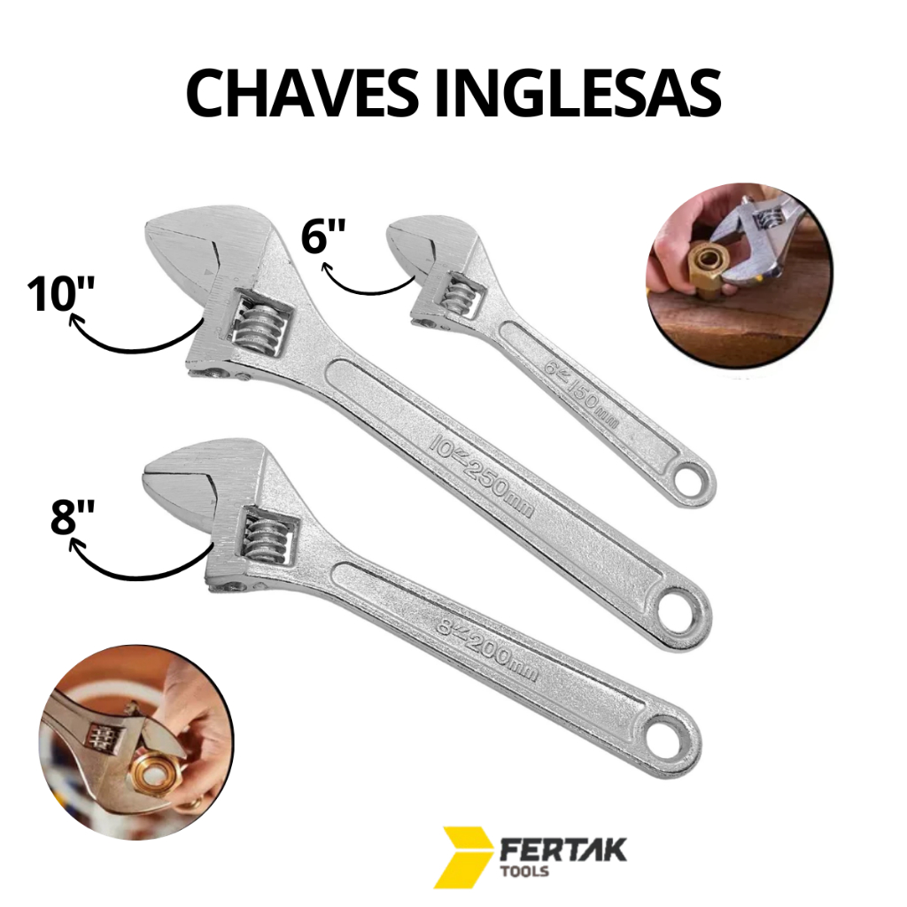 Chave Inglesa Profissional Aço Carbono Cromado Ajustável 6 8 10 Polegadas 150 200 250mm - Escolha