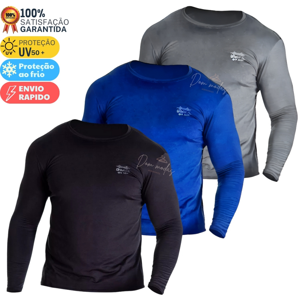 Kit 3 OU 2 Camisa Térmica Proteção Uv 50+ Segunda Pele Camiseta Blusa Academia Manga Longa em Oferta na Shopee