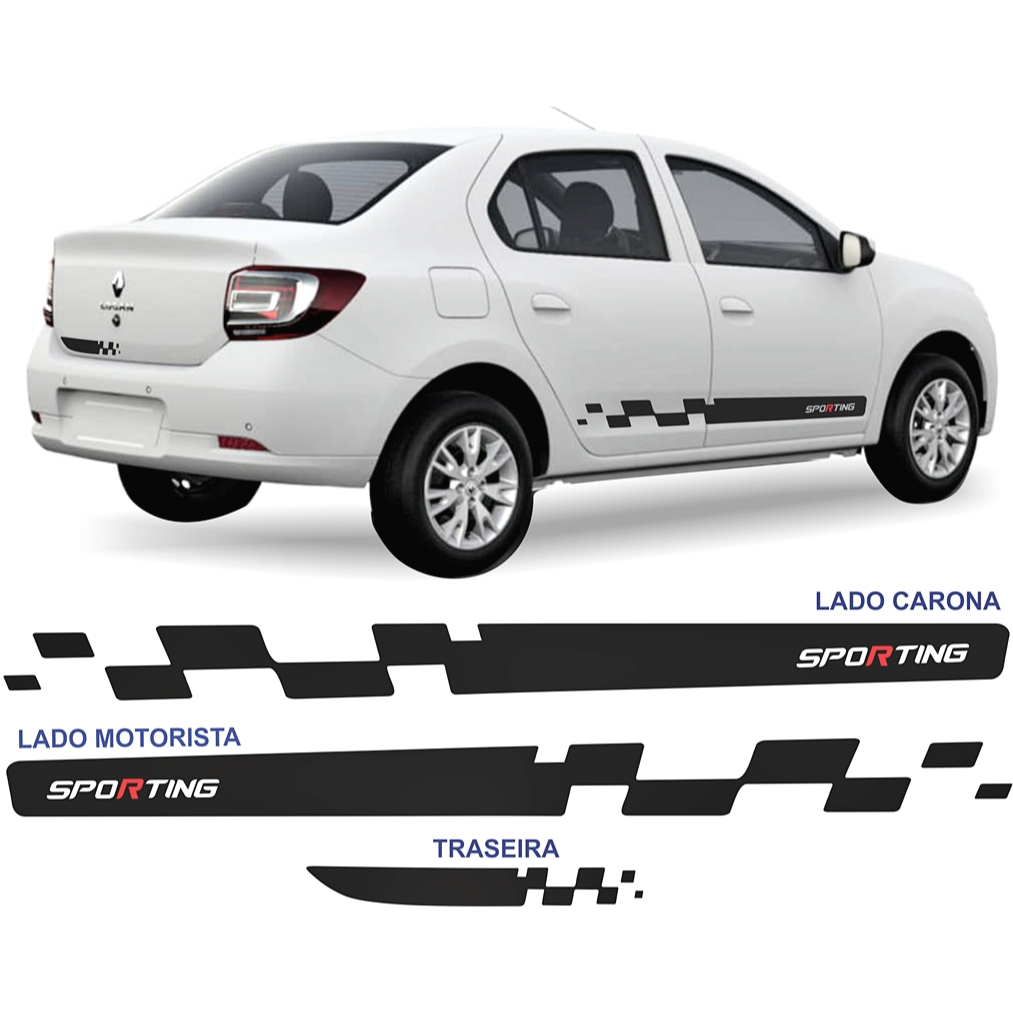 adesivos renault logan sporting faixa lateral e traseira kit