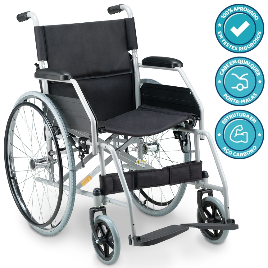 Cadeira De Rodas D100 Dobrável Resistente Até 120kg Dellamed