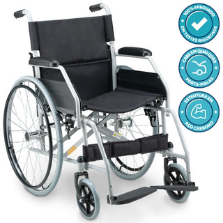 Cadeira de Rodas Dobrável D100 Dellamed Aço até 120kg Assento 45cm Pneus Maciços Antifuro Aro de Propulsão Adulto