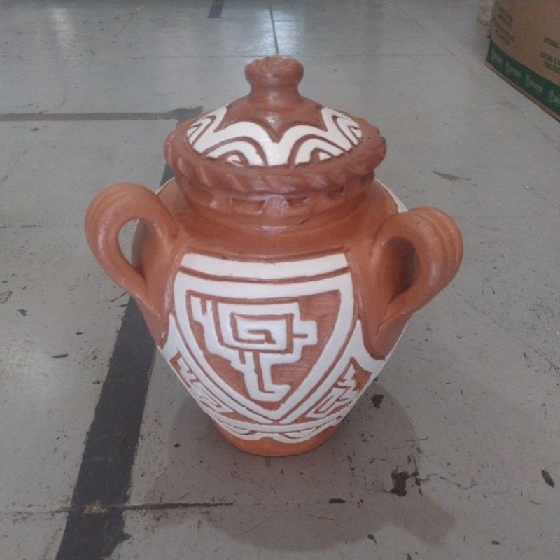 Talha Três Alças Cerâmica Marajoara 25 cm Cor Branca