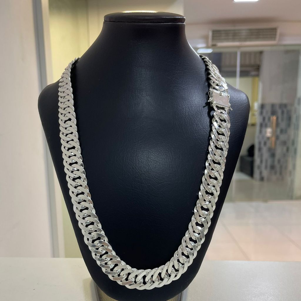 CORRENTE CORDÃO GOURMET DUPLA LAMINADA 20MM BANHADO A PRATA