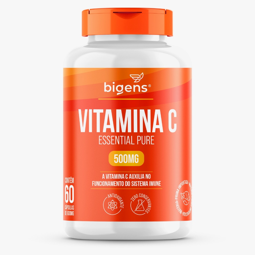 Vitamina C Essential Pure 500mg, 60 Cápsulas, Bigens em Oferta na Shopee