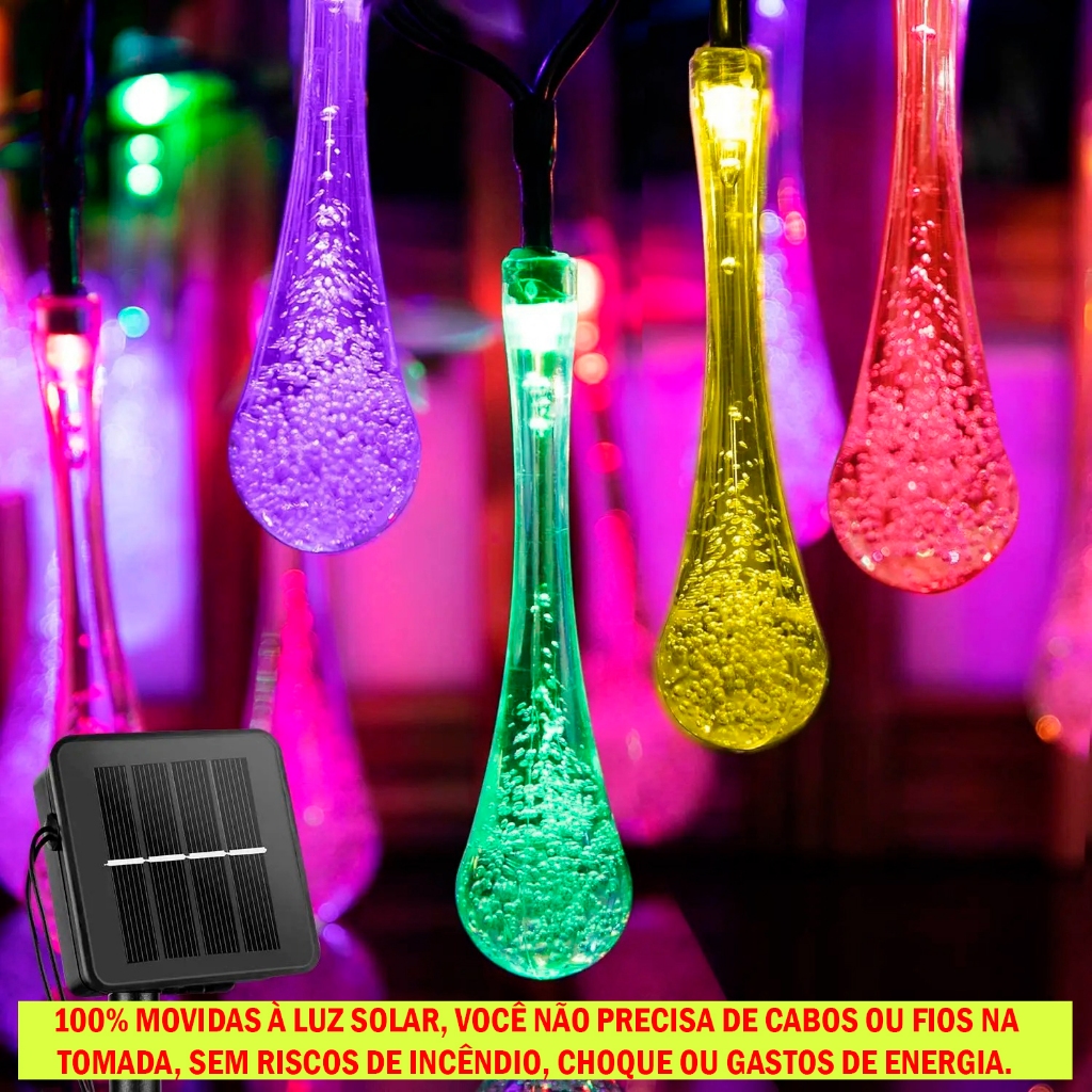 Led Pisca Natal Luz Solar 5  ou 12 metros Prova D'água Rgb e branco quente recarregável sem fio