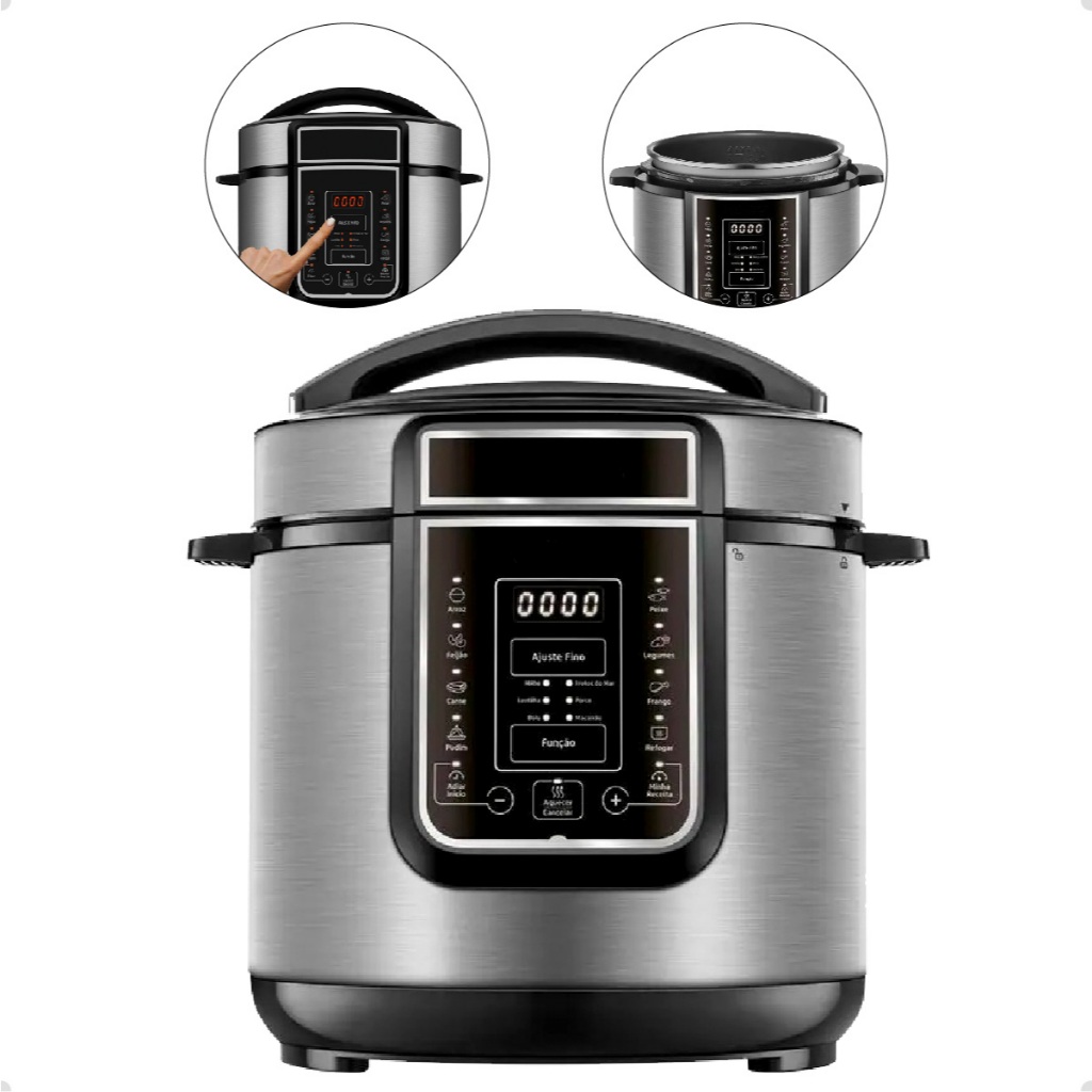 Panela De Pressão Elétrica 5 e 6 Litros Inox Timer Antiaderente Linha Premium