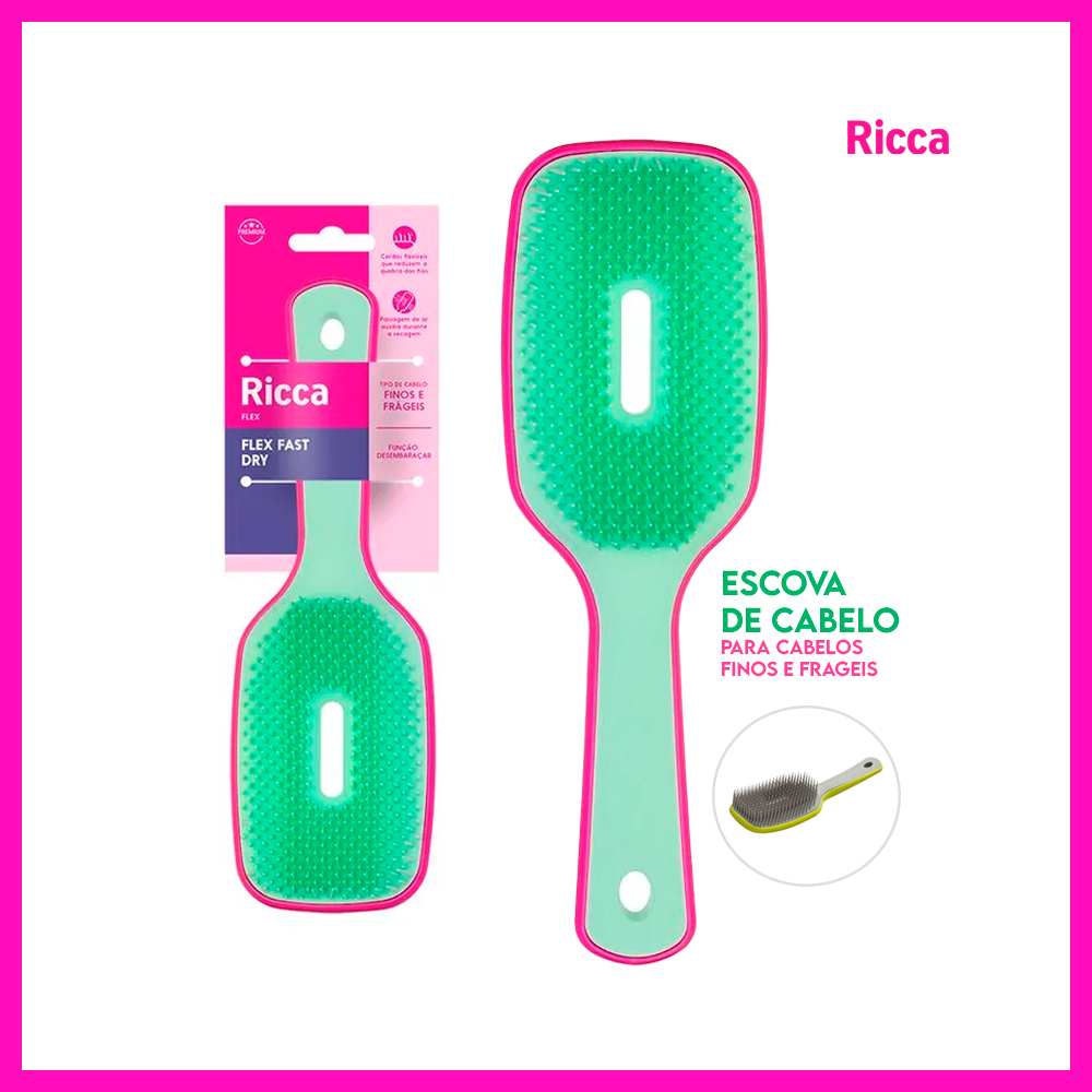 Ricca Escova Flex Fast Dry (Cerdas Flexiveis que Reduzem a Quebra dos Fios)