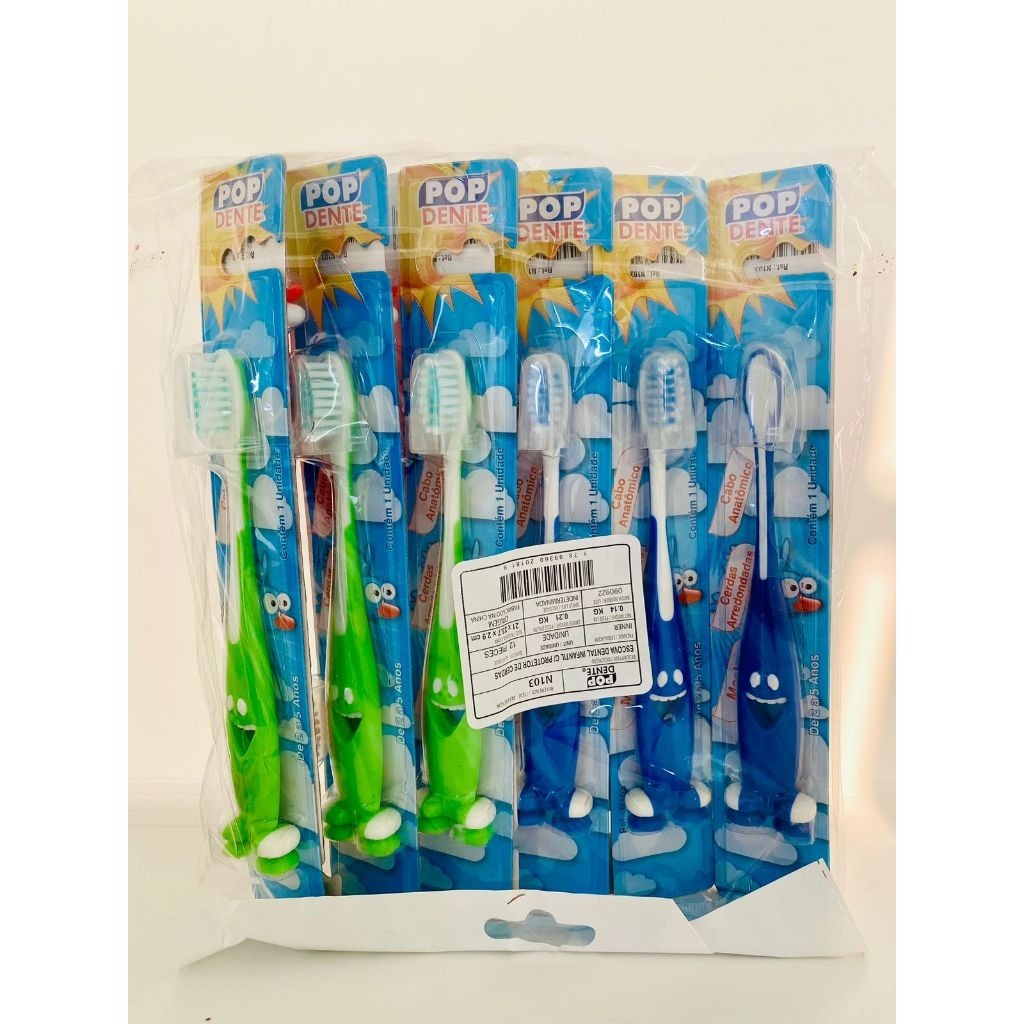 ESCOVA DE DENTE INFANTIL POP DENTE MACIA COM 4/8/12/20/50 UNIDADES COM VARIEDADES DE CORES