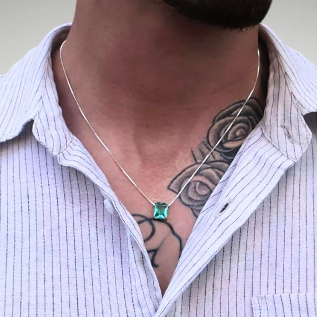 Colar Masculino de Prata 925 Pingente Cristal Verde Turquesa - Corrente Veneziana 50cm 60cm em Oferta na Shopee