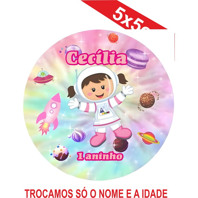 Adesivos (30 unidades) Personalizados Astronauta Menina 5x5cm Festa Aniversário Lembrancinha