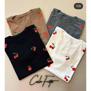 Blusinha Básica Baby Look Camiseta Viscorycla Estampa Cereja em Oferta na Shopee