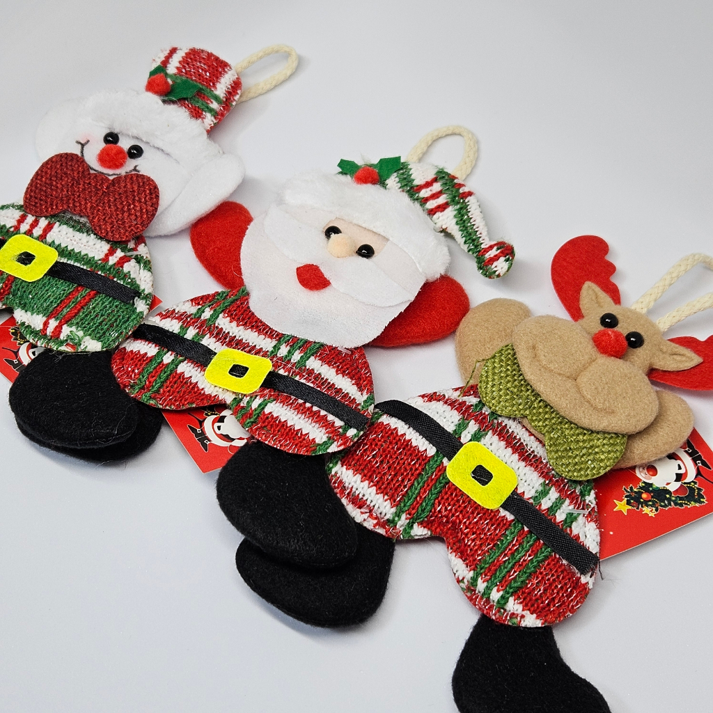 Kit 12 Pendentes Enfeite De Natal Papai Noel Pelúcia Boneco Meia De Natal Grande Para Decoração Festiva Árvore Natal