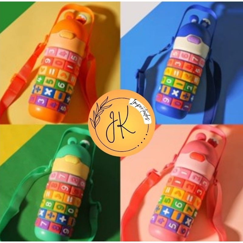 Garrafa Térmica 430Ml  Inox Infantil Tabuada Números Interativa Lancheira Educativa Canudo 430 ml