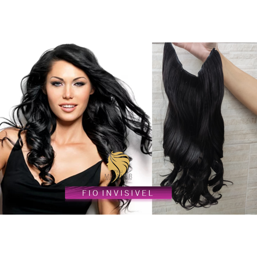 Aplique Cabelo Igual Humano Tic Tac Preto Ondulado 150g 60cm Bio Humano Premium