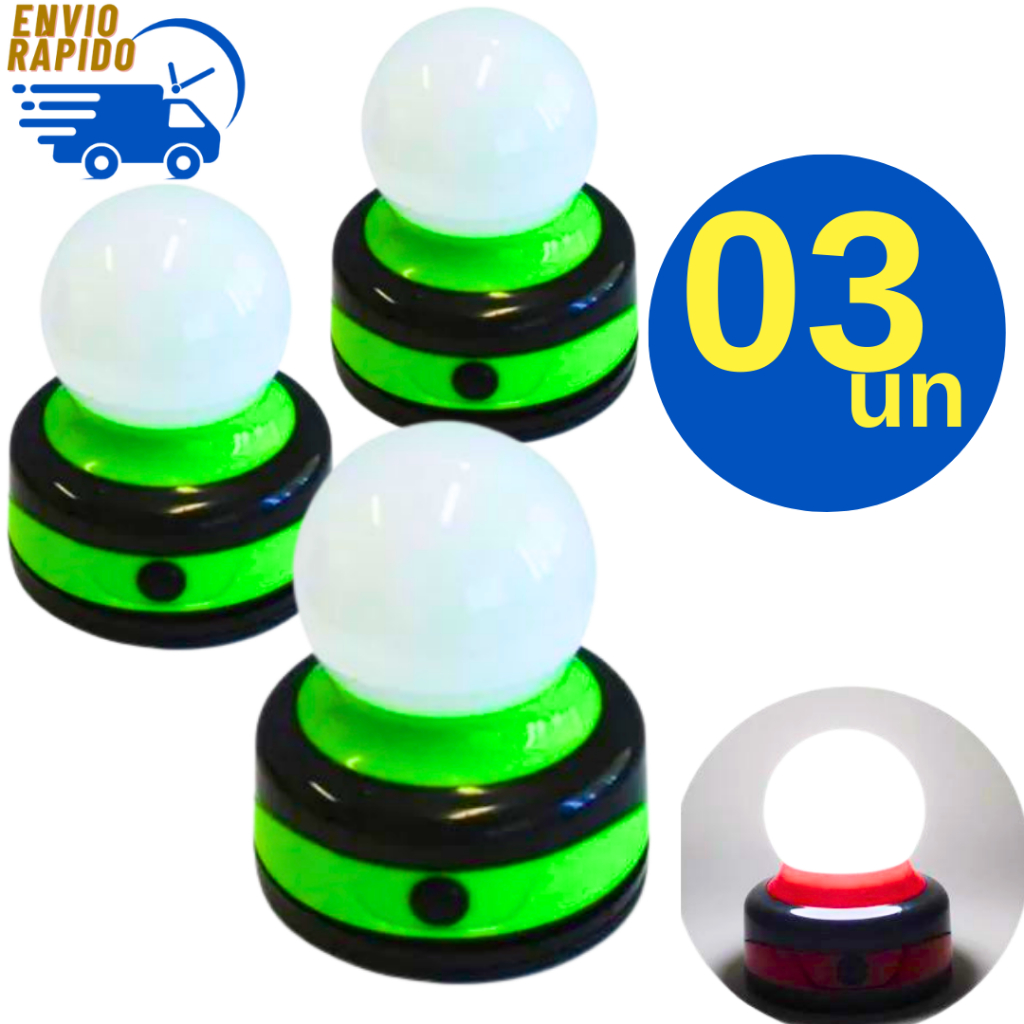 Kit 3 Luminária Lamparina de Led a Pilha com Imã Portátil para Acampamento Feira Livre Falta De Luz Emergência