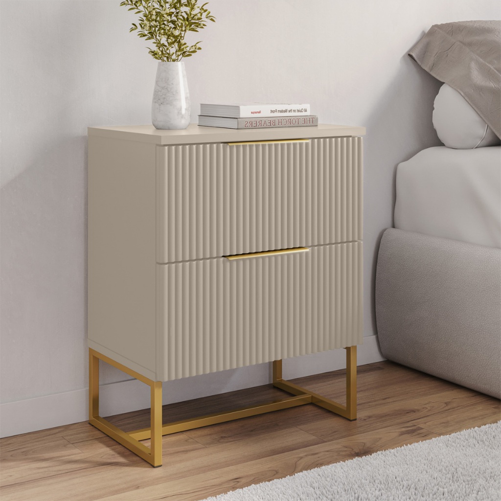 Mesa de Cabeceira Lumia Estilo Industrial 2 Gavetas Ripadas 100% MDF - LH Móveis