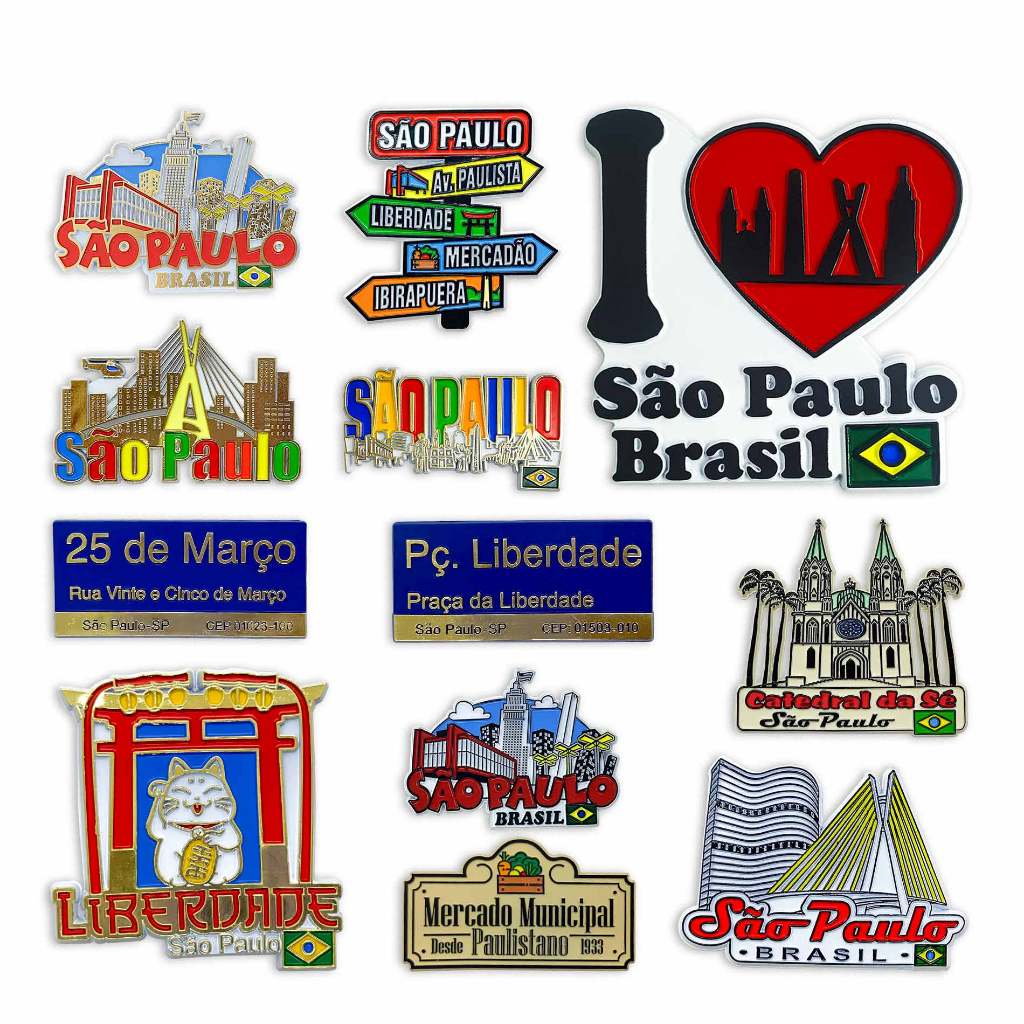 12 Imãs De Geladeira Ibirapuera, Ponte Estaiada, Placa da Liberdade, placas de rua São Paulo Brasil