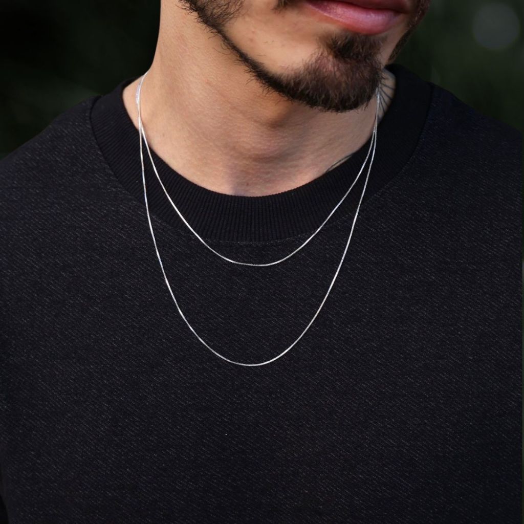 Colar Prata 925 Masculina Corrente Veneziana Cordão Chocker Minimalista 45cm 50cm 60cm