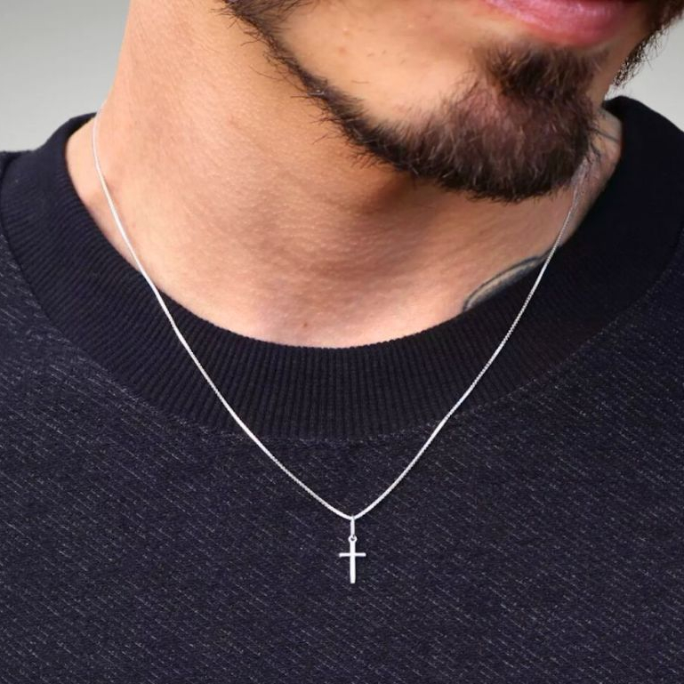 Corrente Colar de Prata 925 Crucifixo Pequeno Masculino - Cordão Fino Veneziana 50cm 60cm em Oferta na Shopee