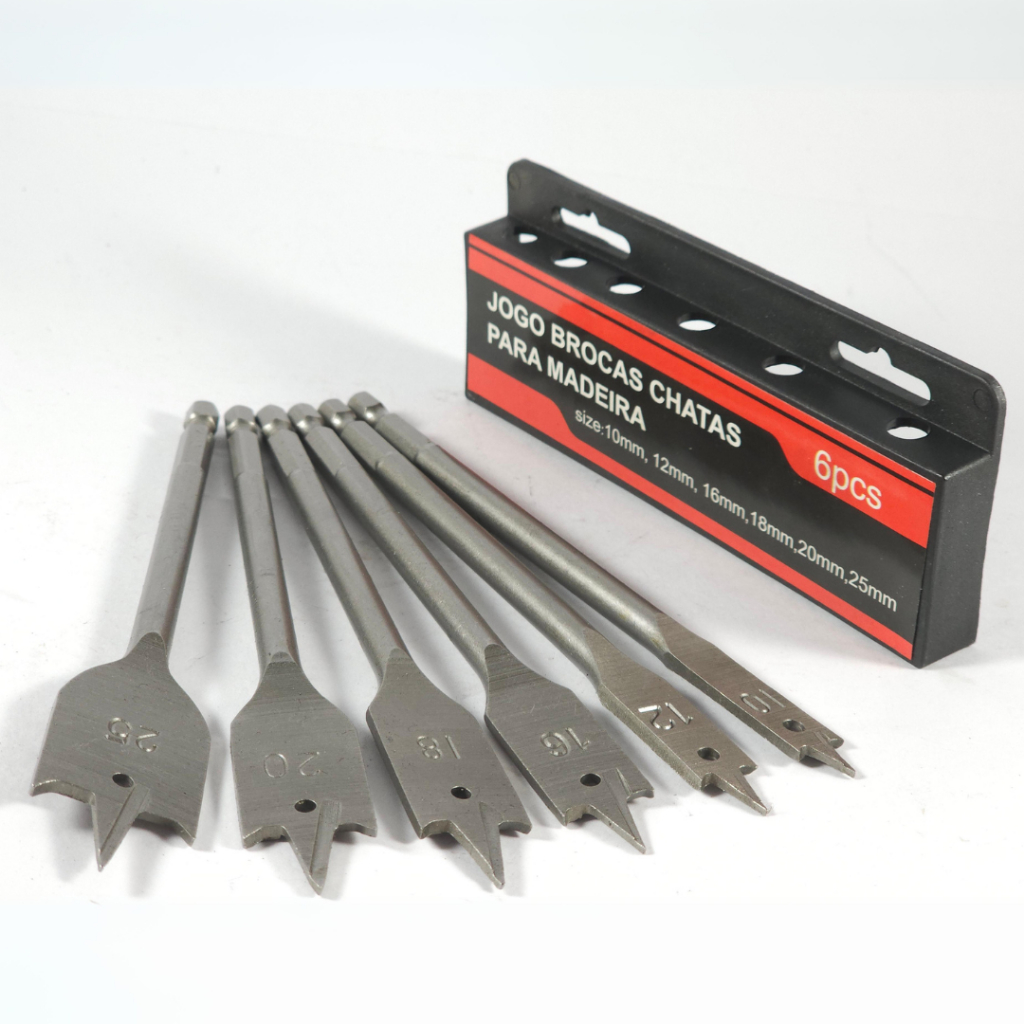 Kit Brocas Chatas Para Madeira, Gesso, Pvc, Mdp e Mdf - 6 Peças 10, 12, 16, 18, 20 e 25mm - PROFIELD