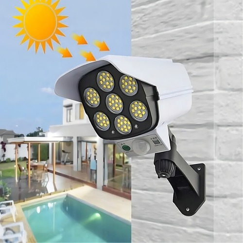 kit 2 Câmera Falsa Sensor Presença Com 77 Led 60W Antifurto Ladrão Refletor Solar