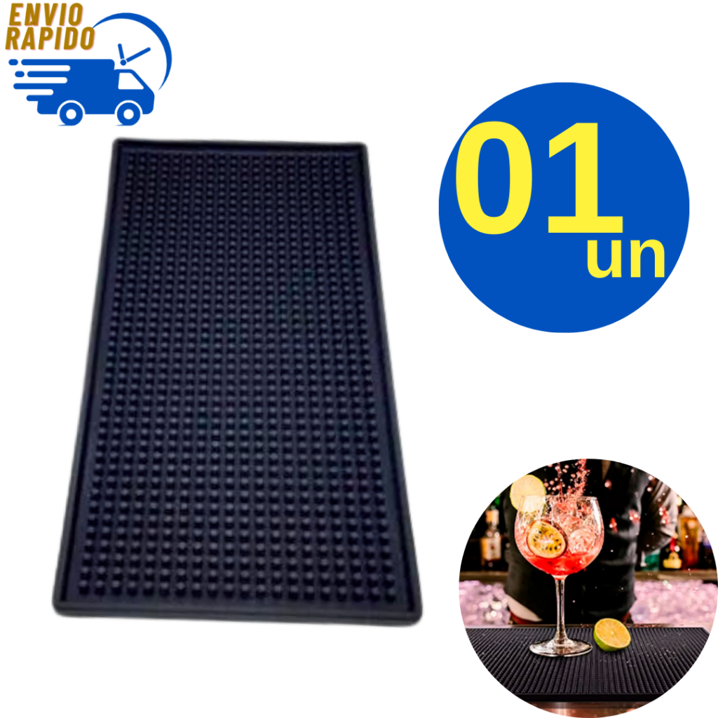 Tapete Escorredor para Copos em Silicone Antiderrapante  30X15 cm  Proteção para Bancada Para Drink Barman Restaurante