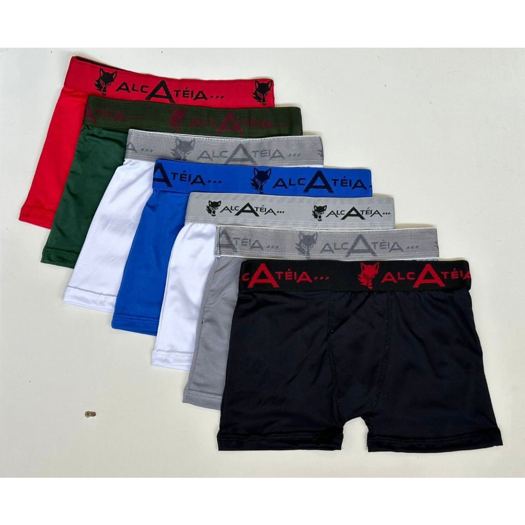 Kit 7 Cuecas Boxer Infantil masculina 7 Cueca Box Microfibra Lisa Alcateia