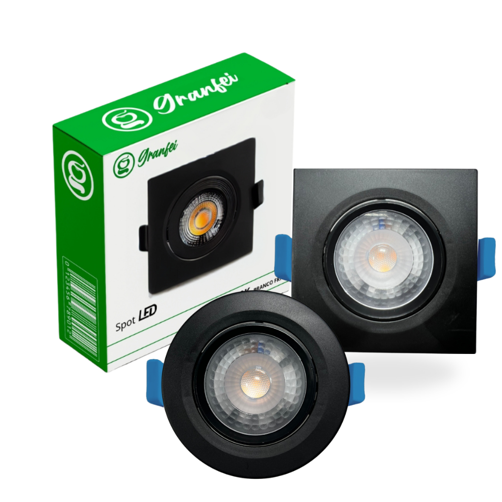 Kit 3 Luminárias Spot Led 7w Preto Embutir Direcionável Teto 6500K 3000K em Oferta na Shopee