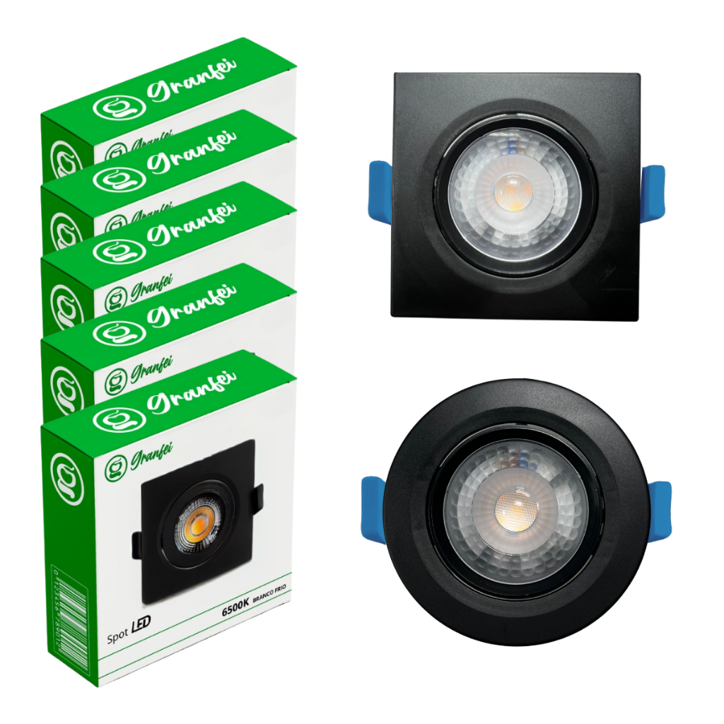 Kit 5 Luminárias Spot Led 7w Preto Embutir Direcionável Teto 6500K 3000K em Oferta na Shopee