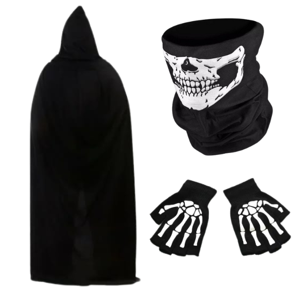 Kit Capa com Capuz Bruxa Vampiro Dracula Halloween Unissex Jovem Adulto Infantil