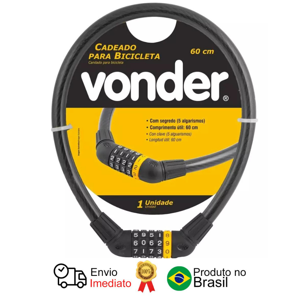 Cadeado Com Senha Para Bike Bicicleta Segredo 60 Cm Segredo com 5 Algarismos - Vonder