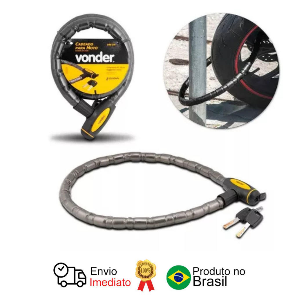 Cadeado Para Moto 100 Cm Com Chave Vonder em Oferta na Shopee
