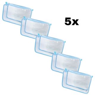 KIT com 5 necessaire transparente e AZUL 23X15 em Oferta na Shopee